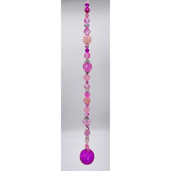 Beaded Suncatcher Pink Crystal Prism Hanging Patio Decor Yard Art Tree Jewelry - Picture 3 of 9